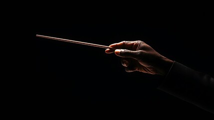 Hand Holding Baton Dark Background Music Leadership Concept