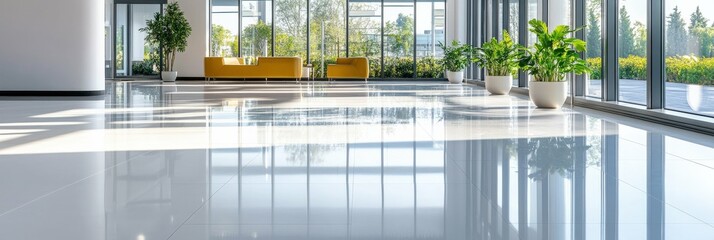 Industrial-grade self-cleaning surfaces repelling dirt and grime, innovation in factory hygiene, sleek and modern