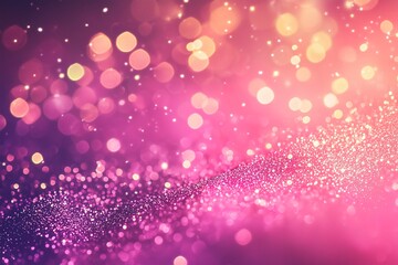 Sparkling pink and purple bokeh background with glitter particles creating a festive and elegant texture

