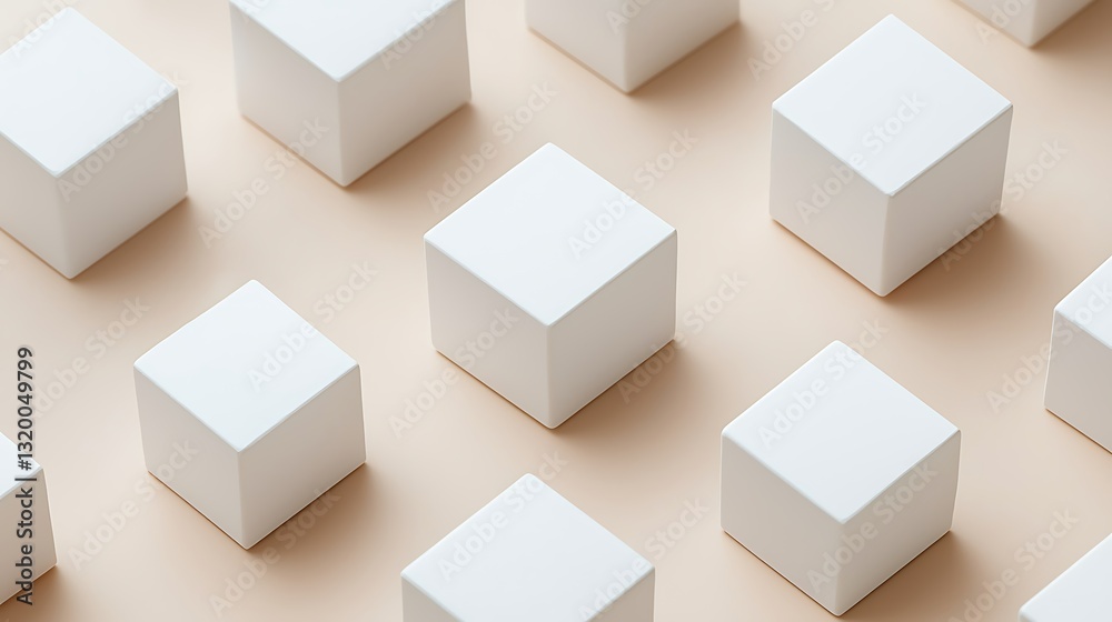 Poster white cubes geometric pattern beige background