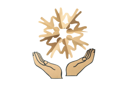 PNG, Population Day, paper people holding hands, isolated on white background.