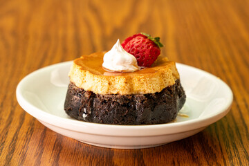 Triple layer flan on a plate