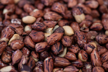 Peanut or Arachis hypogaea fruits on natural background.