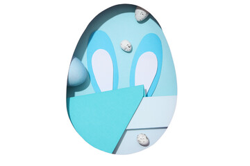 PNG, Easter, cut out paper egg shape, with card, on blue background, isolated on white background