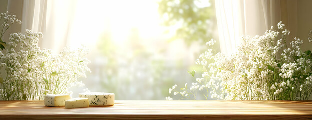 Sunny window, cheese, flowers.  Food blog