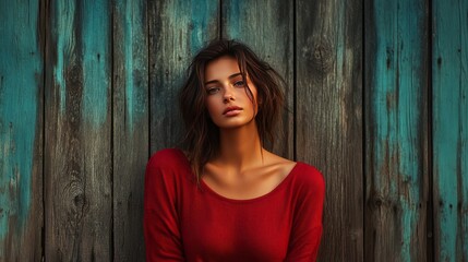 Fototapeta premium Generic Mockup Female Scene Wooden Model Fence Plain