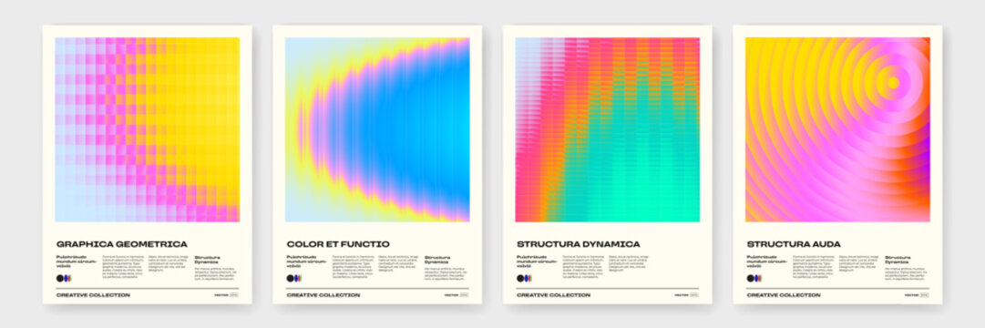 Reeded glass and color gradient for trendy Y2K design posters. Vector modern color gradient background with fractal glass displacement effect of 3D reeded or ribbed glass morphism texture