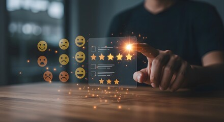 User give rating on Mobile phone to service experience on online application, Evaluate quality of service leading to reputation ranking of business. Customer review satisfaction feedback survey concep