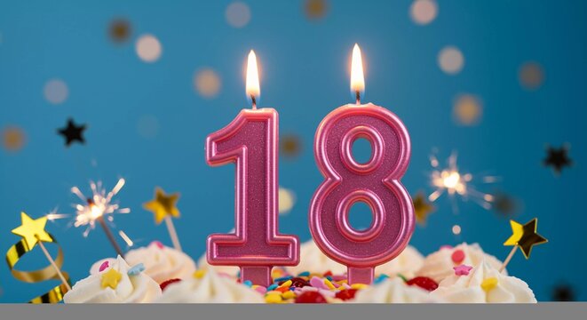 Celebrating Milestone: 18th Birthday Cake with Candles and Sprinkles ,AI generated