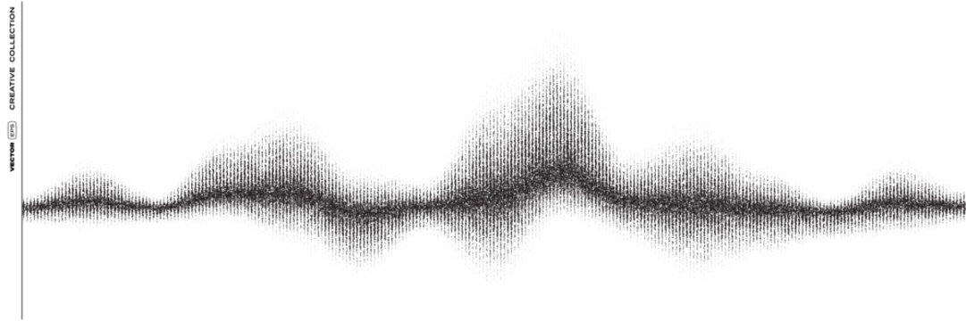 Sound wave equalizer with dot noise effect. Music soundwave halftone spectrum, audio dynamic visualizer