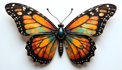 Fototapeta premium A colorful steampunk fantasy butterfly with intricate mechanical wings, gears, and metallic details blending technology and nature in a vibrant, imaginative design