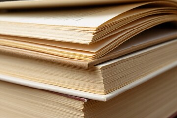 Stack of open books with pages spread, symbolizing education, learning, and knowledge exploration. Ideal for academic, library, or study-related content