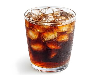 Classic glass of cola isolated on a bright white background for refreshing beverage representation