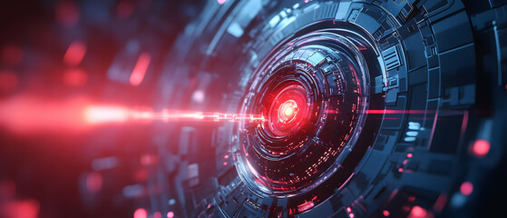 Obraz premium Red laser beam on tech core