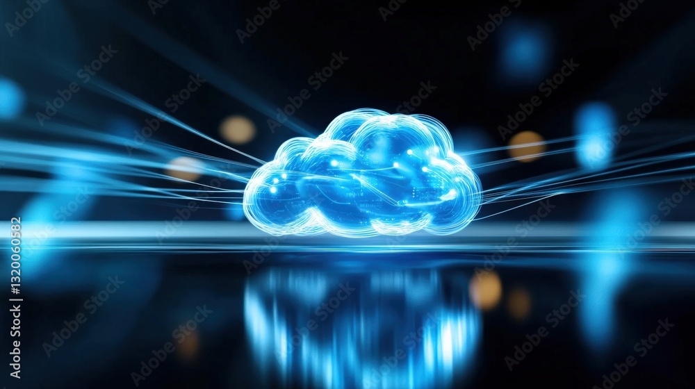 Poster dynamic digital cloud visualization virtual space 3d render futuristic environment close-up view tec