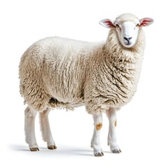 Fototapeta premium A sheep standing proudly on a white background symbolizing dairy farming and livestock in agriculture