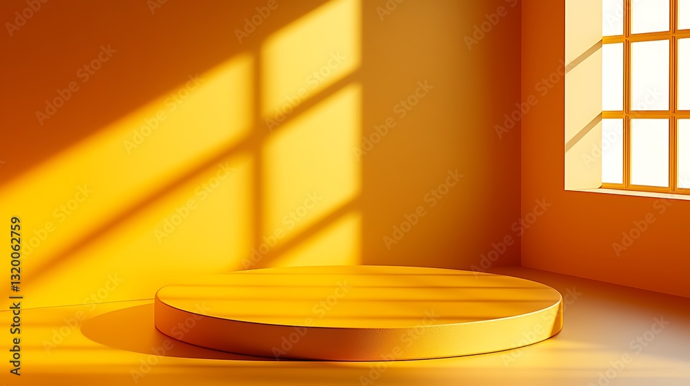 Poster yellow product display platform sunlight minimalist background