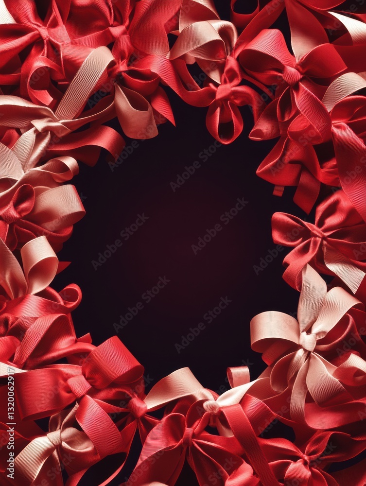 Leinwandbilder ribbons and bows elegantly arranged in a spiral design with a clear central space for customization