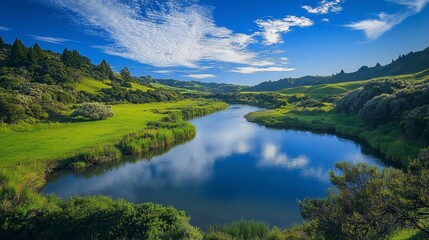 Fototapeta premium Serene River Landscape View
