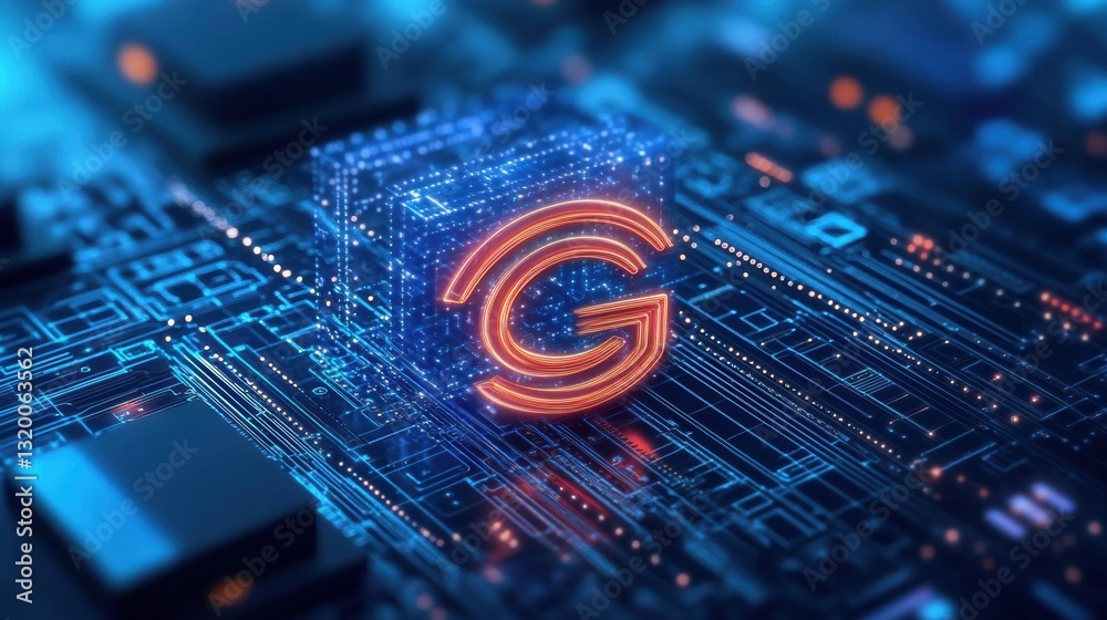 Aufkleber 5g wireless network symbol integrated with futuristic telecommunication circuit board design showcas