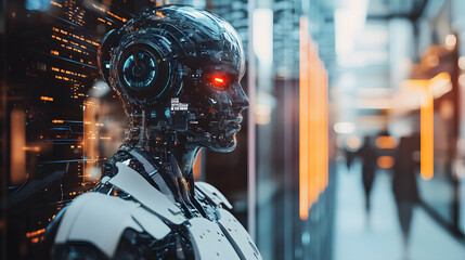 Robotic innovation exhibit modern city technology display urban environment side view future concepts in robotics