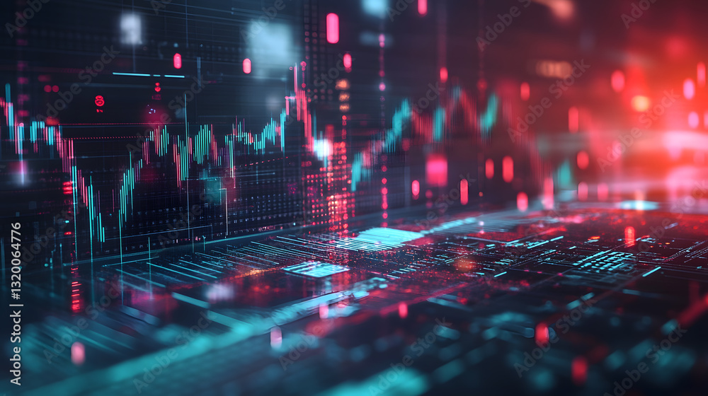 Poster robotics revolution blockchain-powered global stock exchange visualization digital realm data analys