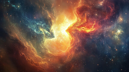 Cosmic Explosion of Colorful Galactic Nebula in Deep Space