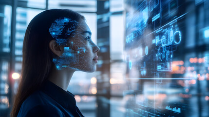 Robotics-driven corporate workforce management in urban office digital insights futuristic environment professional viewpoint