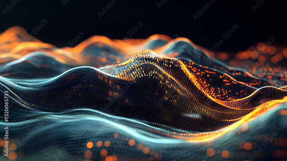 Poster high-speed data processing visualized as robotic waves digital space 3d animation technology abstrac