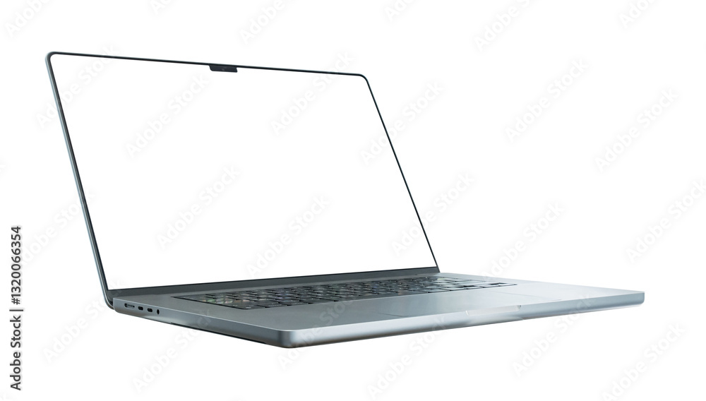 Wall mural laptop computer with blank transparent screen and background- png format.