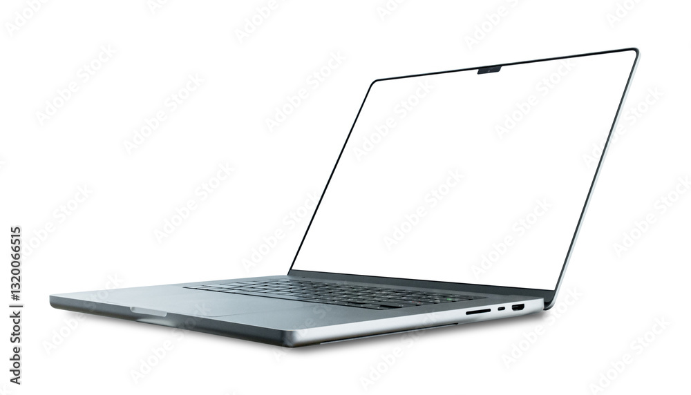 Sticker laptop computer with blank transparent screen and background- png format.