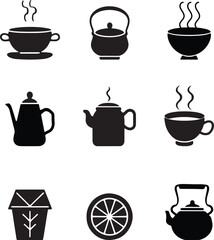 Teapot and Tea Cup Silhouette Vector Set