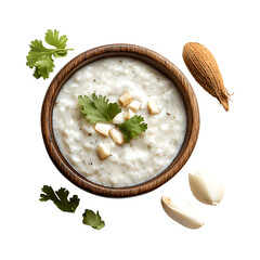 Bowl of Rice with Peanuts and Parsley Isolated on Transparent Background