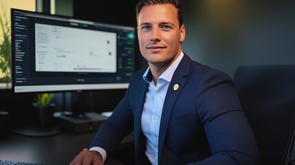 Fototapeta premium Professional Businessman Smiling Confidently in a Modern Office Setting