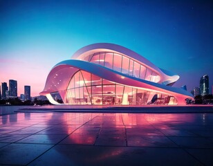 Fototapeta premium A futuristic white building with smooth, organic curves and large glass windows