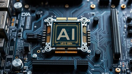 Fototapeta premium Close-Up of Circuit Board with AI Microchip Technology Detail