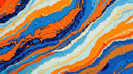Vibrant Abstract Fluid Art with Swirling Blue and Orange Colors
