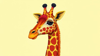 Obraz premium Colorful Cartoon Giraffe Illustration on Light Yellow Background