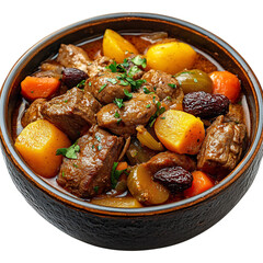 A Bowl of Moroccan Tagine Stew with Meat and Vegetables Isolated on Transparent Background
