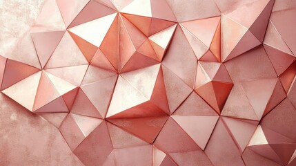 Geometric abstract composition in shades of pink and rose gold