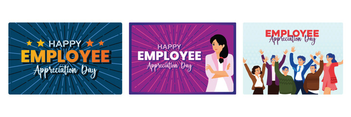 Employee Appreciation Day Banner with elegant design, young entrepreneurs, and cheerful atmosphere.