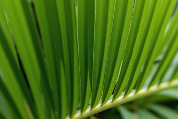 Close-Up View of Lush Green Palm Leaf Textures Showcasing Nature's Intricate Patterns in a Tropical Environment