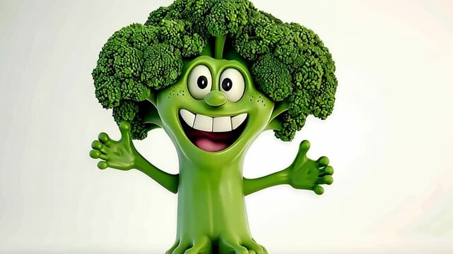 funny broccoli 3d vector cartoon icon isolated on white background, food illustration