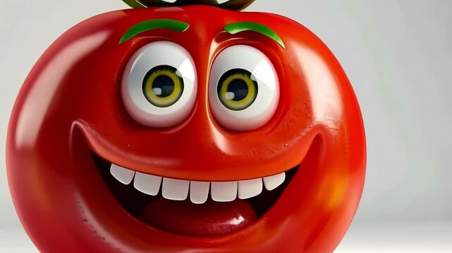 funny tomato 3d vector cartoon icon isolated on white background, food illustration	
