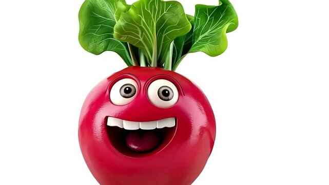 funny radish 3d vector cartoon icon isolated on white background, food illustration	
