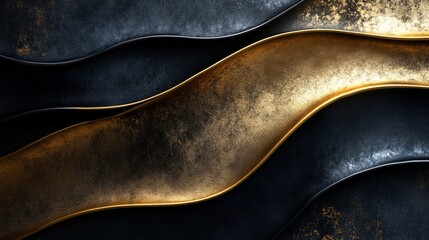 Obraz premium Abstract image of curving layered gold and dark textured surfaces