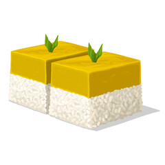 Traditional Kuih Talam Seri Muka Durian with Creamy Coconut Glutinous Rice and Rich Durian Custard