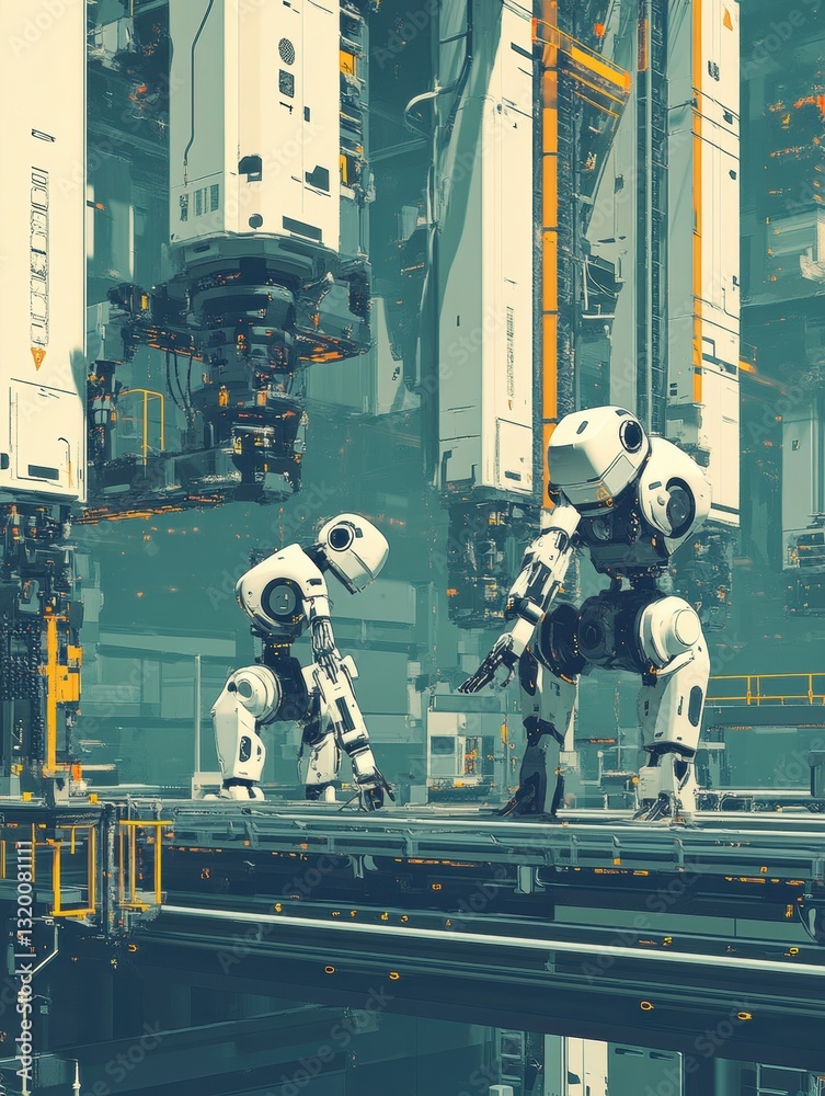 Aufkleber Robotic machines working efficiently in an automated factory setting with advanced AI technology controlling production