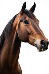 Fototapeta premium A bay horse set against a white backdrop.