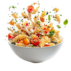 A Creamy Pasta Salad with Roasted Vegetables and Cheese Isolated on Transparent Background